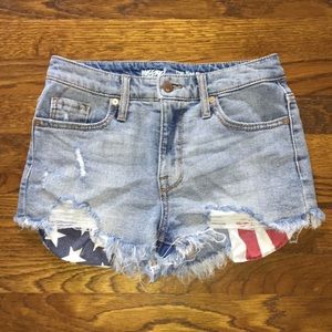 American Flag Pocketed Jean Shorts